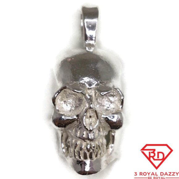Handcraft large skull charm pendant white gold - Picture 1 of 4